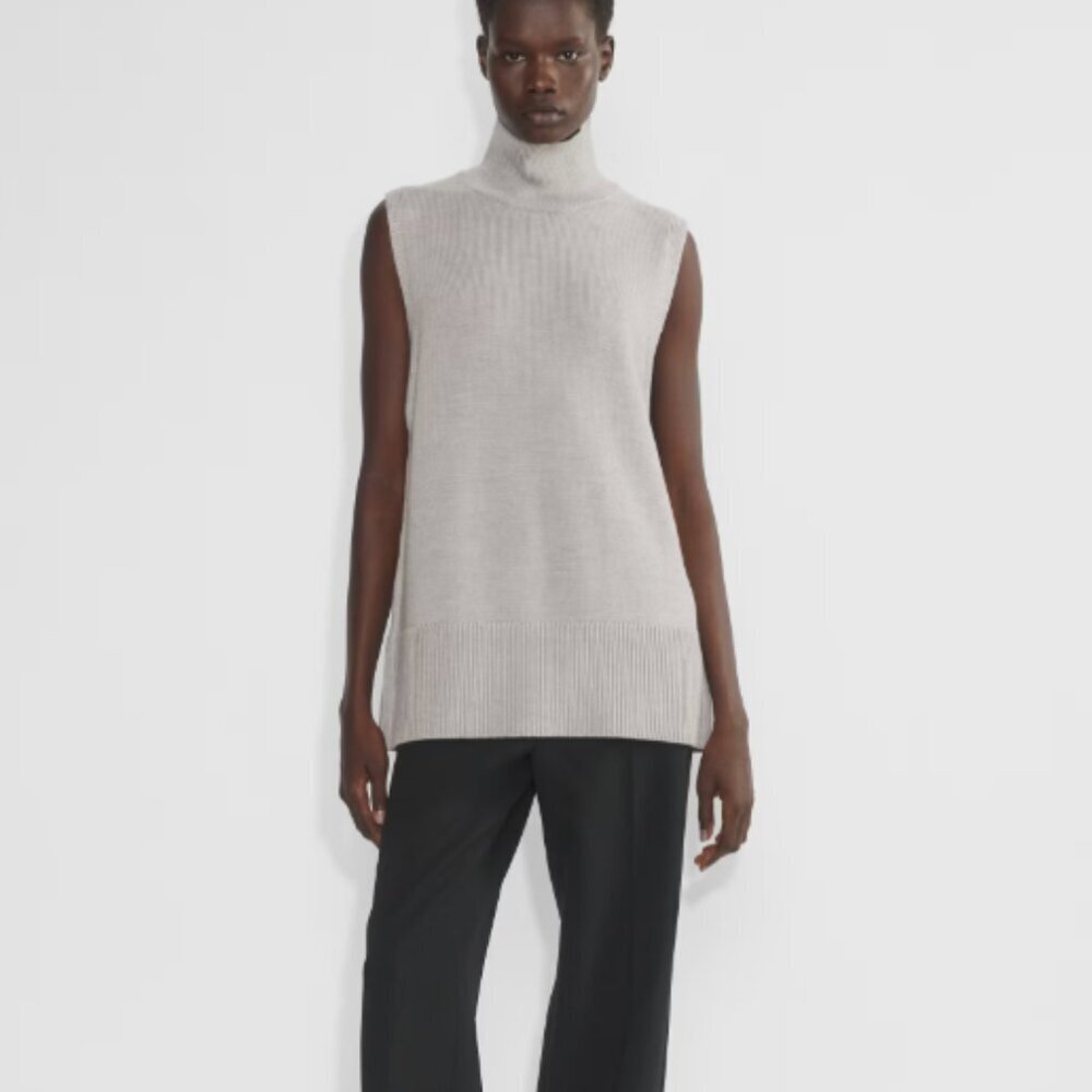 Aritiza x Babaton Gray 100% Wool Sleeveless Turtleneck Sweater Tunic Top S $148